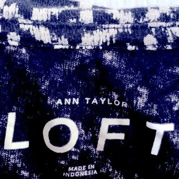 Ann Taylor Loft Navy 100% Cotton Argyle‎ Crochet Accent Tank Top  SZ L EUC - Picture 9 of 12